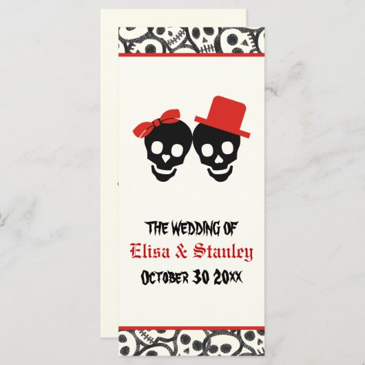 Leuke schedels Halloween rode bruiloft programma Programmakaart (Voorkant / Achterkant)