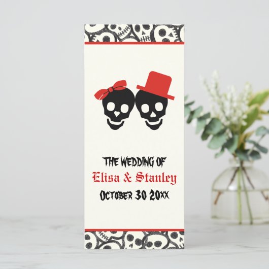 Leuke schedels Halloween rode bruiloft programma Programmakaart (Staand voorkant)