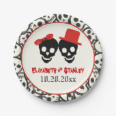 Leuke schedels Halloween rood en zwart bruiloft Papieren Bordje (Voorkant)