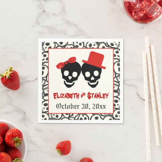 Leuke schedels Halloween rood en zwart bruiloft Servetten (Insitu)