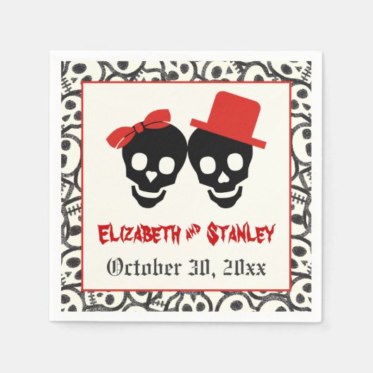 Leuke schedels Halloween rood en zwart bruiloft Servetten (Voorkant)