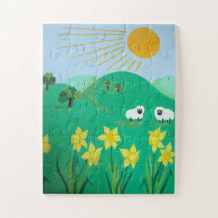 Leuke schilderachtig illustratie van schattig scha legpuzzel