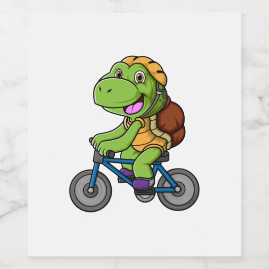 Leuke schildpad cartoon paardrijden wijn etiket (Enkel label)