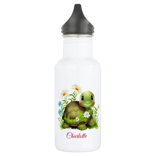 Leuke schildpad Floral gepersonaliseerde naam Waterfles (Links)