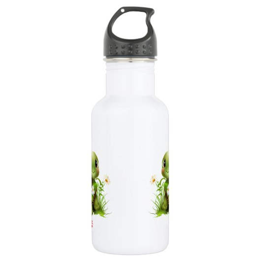 Leuke schildpad Floral gepersonaliseerde naam Waterfles (Voorkant)