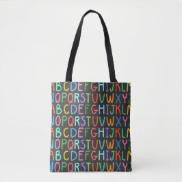 Leuke school alfabet print over de hele canvas tas