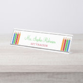 Leuke school leraar schoolbenodigdheden gepersonal bureau naambordje (Voorkant)