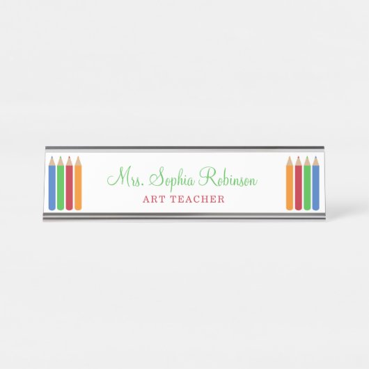 Leuke school leraar schoolbenodigdheden gepersonal bureau naambordje (Voorkant)