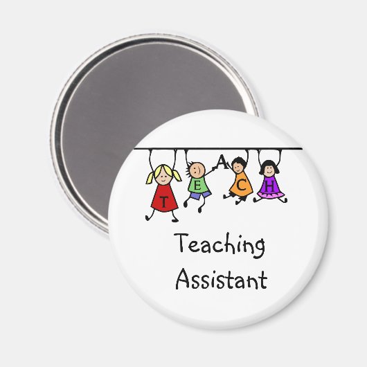 Leuke school onderwijsassistent met Kinder Cartoon Magneet (Voorkant / Achterkant)