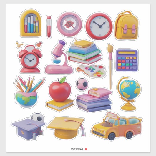 Leuke schoolbenodigdheden en educatieve hulpmiddel sticker (Vel)