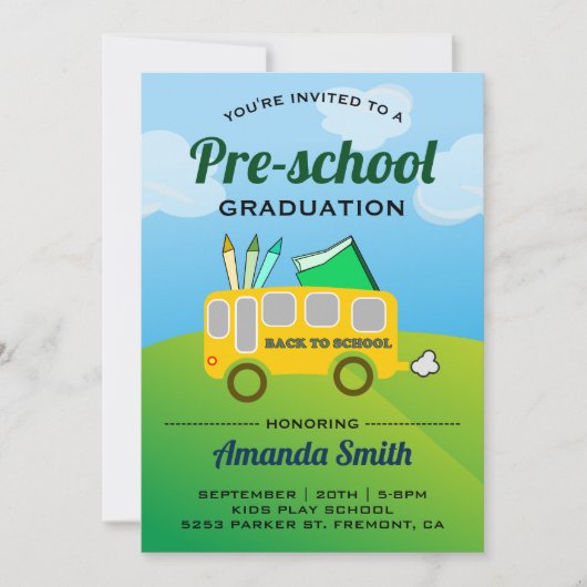 Leuke schoolbus voorschoolse Afstuderen uitnodigin Kaart (Voorkant)