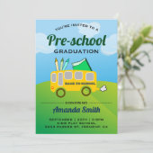 Leuke schoolbus voorschoolse Afstuderen uitnodigin Kaart (Staand voorkant)