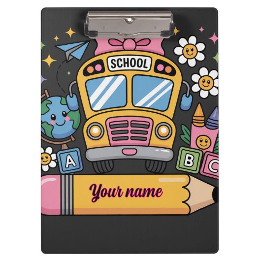 Leuke schoolbuspret | Terug naar school onderwijs Klembord (Voorkant)