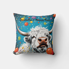 Leuke Schotse Hoogland Koe met bubbels. bewerkbaar Kussen