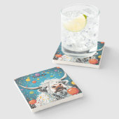 Leuke Schotse Hoogland Koe met bubbels. bewerkbaar Stenen Onderzetter (Zijkant)