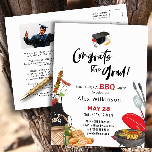 Leuke Scripty Rode Foto Afstudeer BBQ Uitnodiging