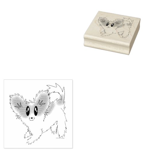 Leuke Scruffy Papillon Puppy Hond Rubber Stamp Rubberstempel (Gestempeld)