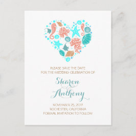 Leuke Seashells Heart Beach bruiloft Save the Date Aankondigingskaart