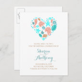 Leuke Seashells Heart Beach bruiloft Save the Date Aankondigingskaart (Voorkant / Achterkant)