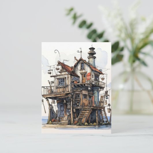 Leuke Seaside Shack Art Briefkaart (Staand voorkant)