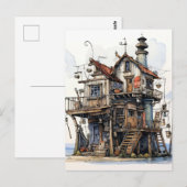 Leuke Seaside Shack Art Briefkaart (Voorkant / Achterkant)