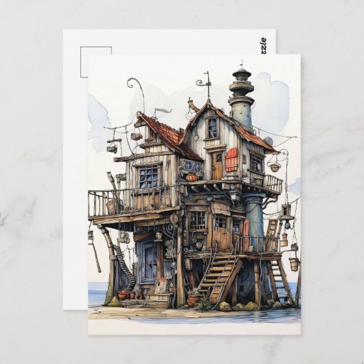 Leuke Seaside Shack Art Briefkaart (Voorkant / Achterkant)