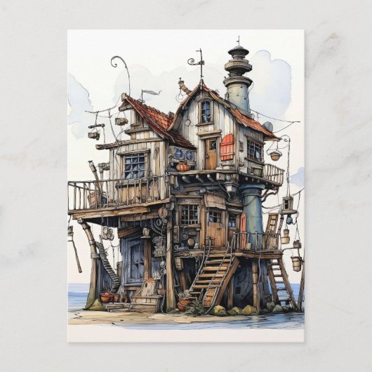 Leuke Seaside Shack Art Briefkaart (Voorkant)