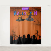 Leuke Selfie Station Halloween Party Achtergrond Wandkleed (Voorkant)