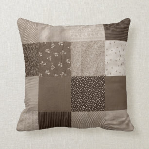 leuke sepia fabric patchwork kunstontwerper kussen