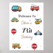 Leuke servicevoertuigen verjaardagsfeest welkomstb poster (Voorkant)