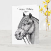 Leuke Shetland Pony Pencil Happy Birthday Kaart (Gele Bloem)