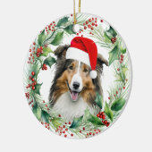 Leuke Shetland Sheepdog Holly Krans Kerstmis Keramisch Ornament (Links)