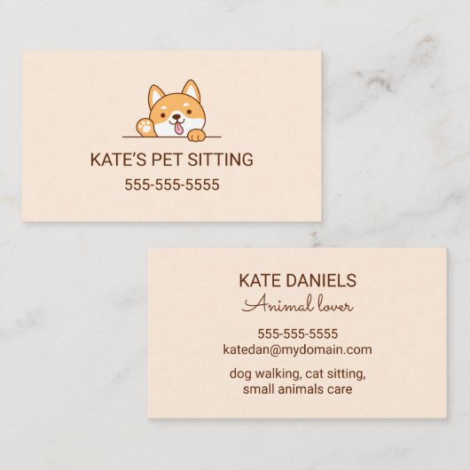 Leuke Shiba Inu Corgi Hond Huisdier Zitten Service Visitekaartje (Voorkant / Achterkant)