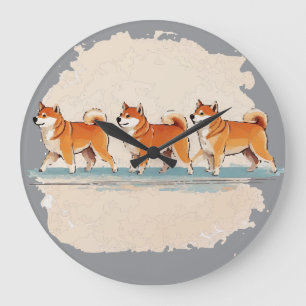 Leuke Shiba Inu lopen in de rij grote klok
