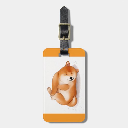 Leuke Shiba Inu puppy liggend op het achterste bag Bagagelabel (Voorkant verticaal)