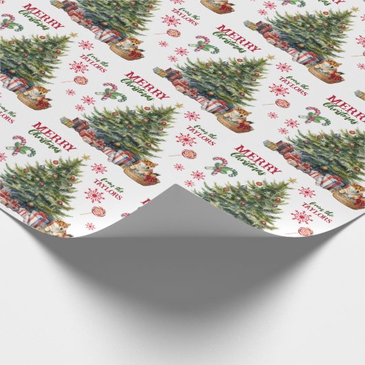 Leuke Shiba Inu Puppy Onder de Kerstboom Cadeaupapier (Hoek)