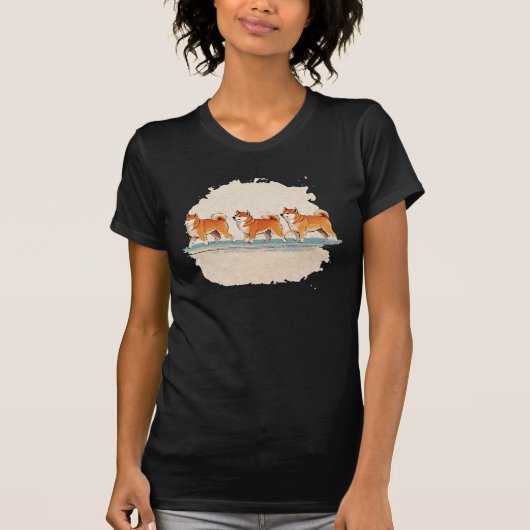 Leuke Shiba Inu Walking in lijn T-shirt (Voorkant)
