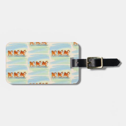 Leuke Shiba Inu wandelen in lijn bagagelabel (Voorkant horizontaal)