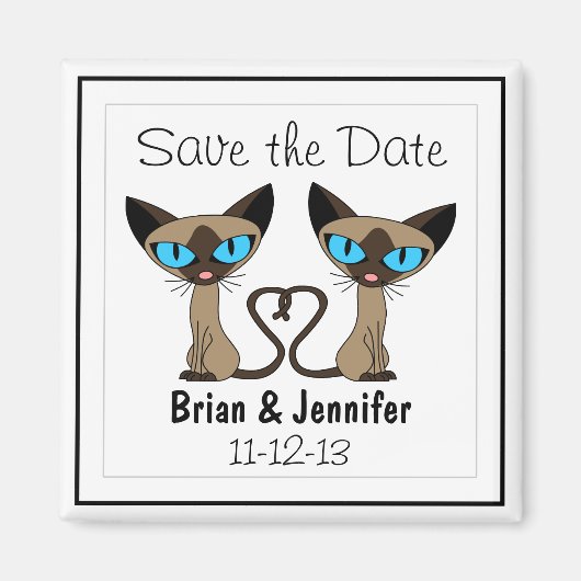 Leuke Siamese Katten Staart Hart Bruiloft Save the Magneet (Voorkant)