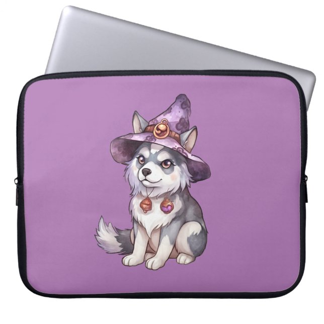 Leuke Siberische Husky Dog in Heks Pet Laptop Sleeve (Voorkant)