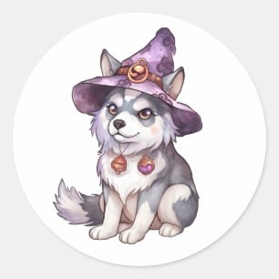 Leuke Siberische Husky Dog in Heks Pet Ronde Sticker
