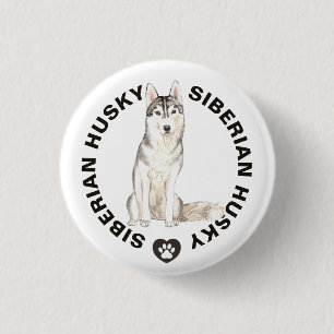Leuke Siberische Husky Hondenras Waterverven Ronde Button 3,2 Cm