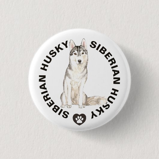 Leuke Siberische Husky Hondenras Waterverven Ronde Button 3,2 Cm (Voorkant)