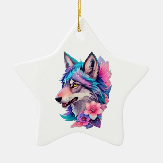 Leuke Siberische Husky met bloemen Ornament (Voorkant)