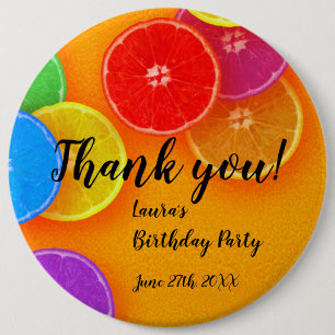 Leuke sinaasappelschijfjes Dank je Verjaardagsfees Ronde Button 6,0 Cm