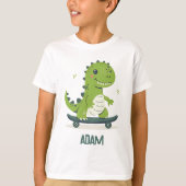 Leuke skateboarden dinosaurus met Kinder naam T-shirt (Voorkant)