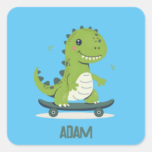 Leuke skateboarden dinosaurus met Kinder naam Vierkante Sticker