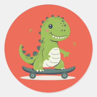 Leuke skateboarden dinosaurus ronde sticker