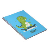 Leuke Skateboarding Dinosaur Met Naam Van Kind Notitieboek (Rechterzijde)