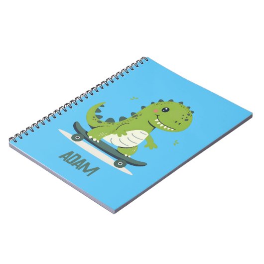 Leuke Skateboarding Dinosaur Met Naam Van Kind Notitieboek (Linkerzijde)